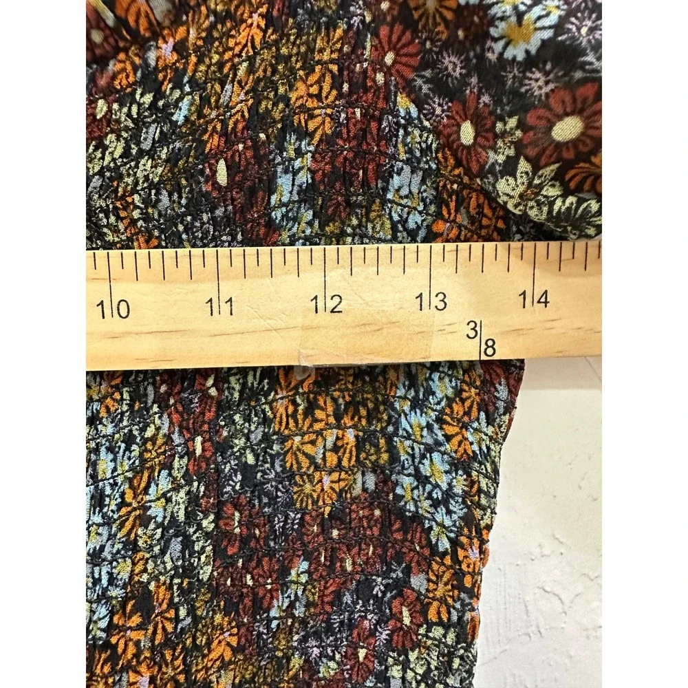 Free People Smocked Floral Puff Sleeve Top Square Neck Boho Multi-Color Casual S